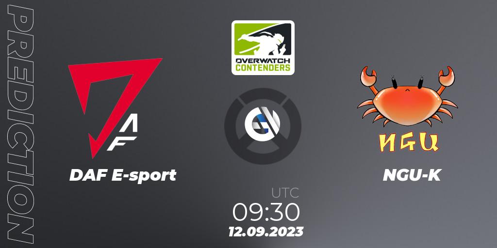 Prognose für das Spiel DAF E-sport VS NGU-K. 12.09.2023 at 09:30. Overwatch - Overwatch Contenders 2023 Fall Series: Asia Pacific