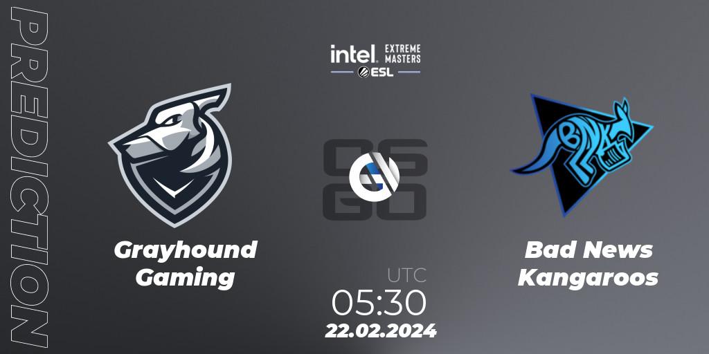Prognose für das Spiel Grayhound Gaming VS Bad News Kangaroos. 22.02.24. CS2 (CS:GO) - Intel Extreme Masters Dallas 2024: Oceanic Closed Qualifier