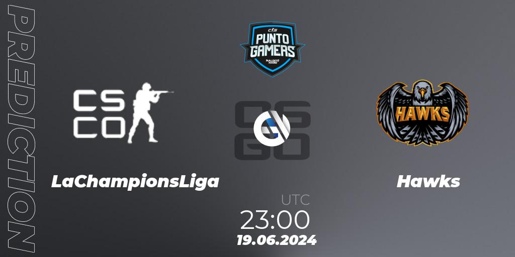 Prognose für das Spiel LaChampionsLiga VS Hawks. 19.06.2024 at 23:00. Counter-Strike (CS2) - Punto Gamers Cup 2024