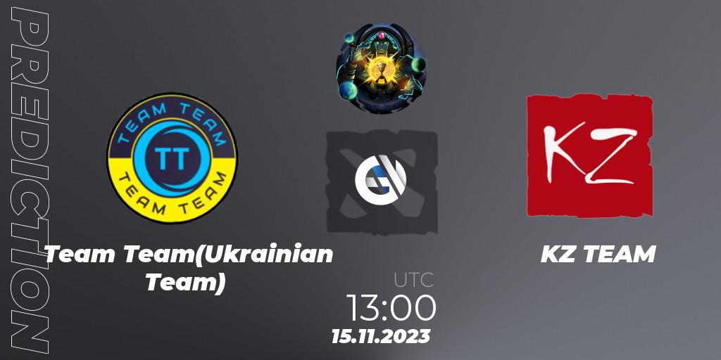 Prognose für das Spiel Team Team(Ukrainian Team) VS KZ TEAM. 15.11.2023 at 13:15. Dota 2 - ESL One Kuala Lumpur 2023 Eastern Europe #2