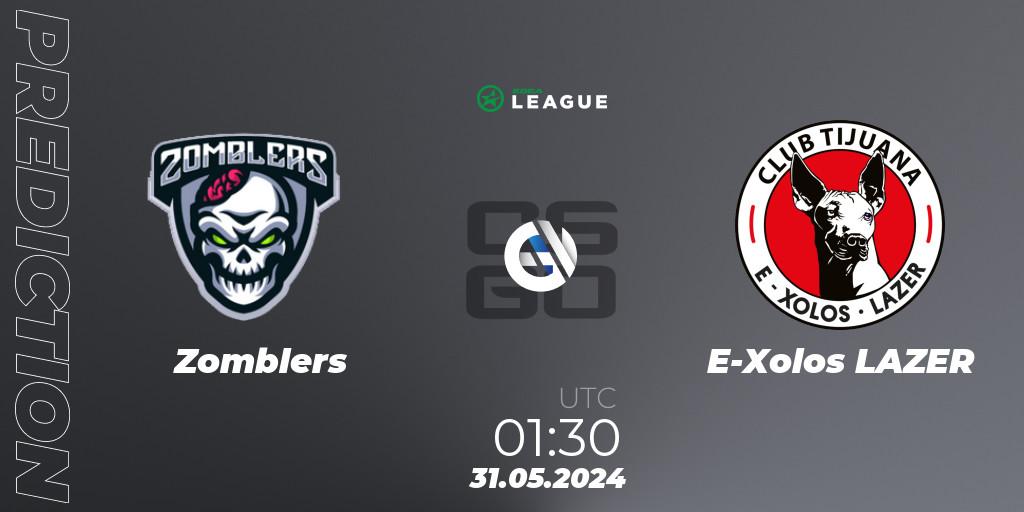 Prognose für das Spiel Zomblers VS E-Xolos LAZER. 31.05.2024 at 01:30. Counter-Strike (CS2) - ESEA Advanced Season 49 North America
