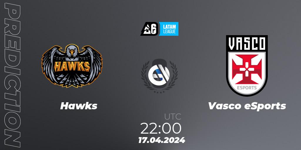 Prognose für das Spiel Hawks VS Vasco eSports. 17.04.2024 at 22:00. Rainbow Six - LATAM League 2024 - Stage 1: LATAM South
