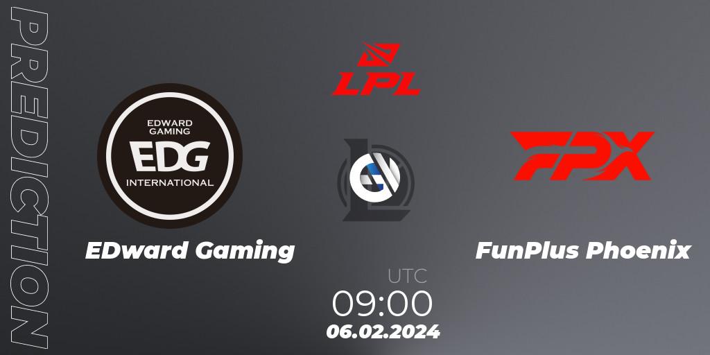 Prognose für das Spiel EDward Gaming VS FunPlus Phoenix. 06.02.2024 at 09:00. LoL - LPL Spring 2024 - Group Stage