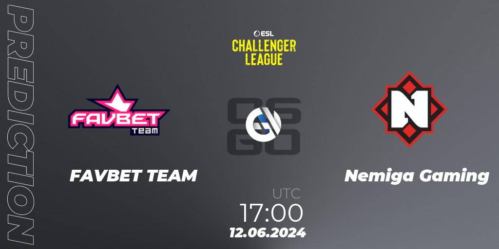 Prognose für das Spiel FAVBET TEAM VS Nemiga Gaming. 12.06.2024 at 17:00. Counter-Strike (CS2) - ESL Challenger League Season 47 Relegation: Europe