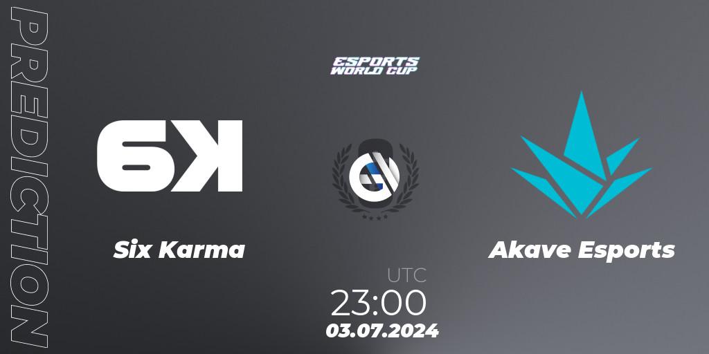 Prognose für das Spiel Six Karma VS Akave Esports. 03.07.2024 at 23:00. Rainbow Six - Esports World Cup 2024: LATAM CQ