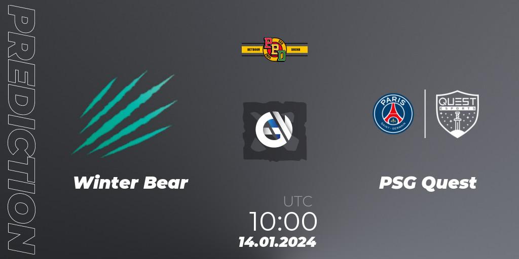 Prognose für das Spiel Winter Bear VS PSG Quest. 14.01.24. Dota 2 - BetBoom Dacha Dubai 2024: MENA Closed Qualifier