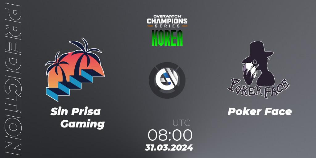 Prognose für das Spiel Sin Prisa Gaming VS Poker Face. 31.03.24. Overwatch - Overwatch Champions Series 2024 - Stage 1 Korea