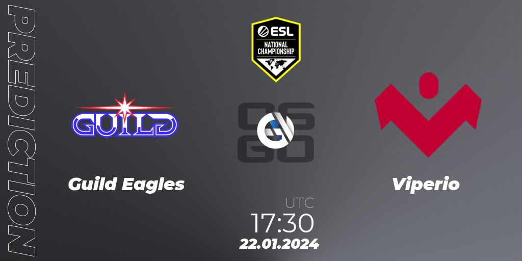 Prognose für das Spiel Guild Eagles VS Viperio. 22.01.2024 at 17:30. Counter-Strike (CS2) - ESL Pro League Season 19 NC Europe Qualifier