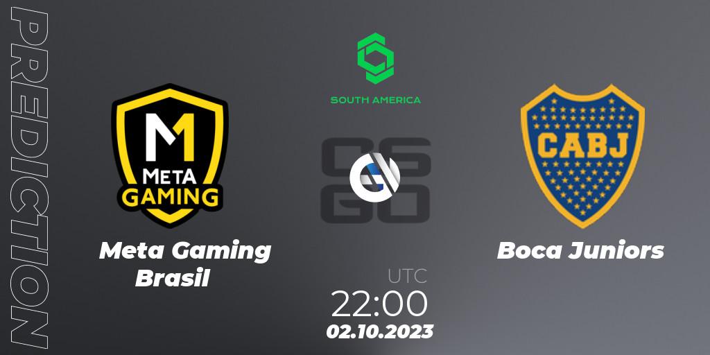 Prognose für das Spiel Meta Gaming Brasil VS Boca Juniors. 02.10.2023 at 23:05. Counter-Strike (CS2) - CCT South America Series #12
