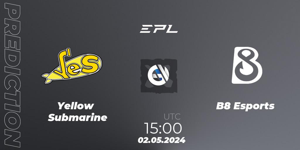Prognose für das Spiel Yellow Submarine VS B8 Esports. 02.05.2024 at 15:20. Dota 2 - European Pro League Season 18