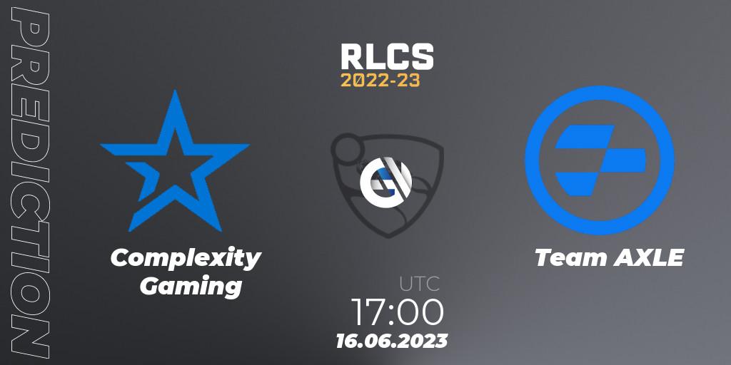 Prognose für das Spiel Complexity Gaming VS Team AXLE. 16.06.23. Rocket League - RLCS 2022-23 - Spring: North America Regional 3 - Spring Invitational