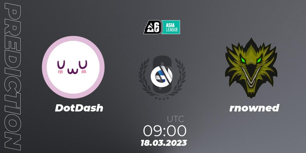 Prognose für das Spiel DotDash VS rnowned. 18.03.2023 at 10:00. Rainbow Six - South Asia League 2023 - Stage 1