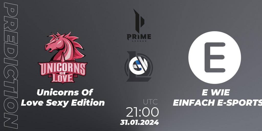 Prognose für das Spiel Unicorns Of Love Sexy Edition VS E WIE EINFACH E-SPORTS. 31.01.2024 at 21:00. LoL - Prime League Spring 2024 - Group Stage