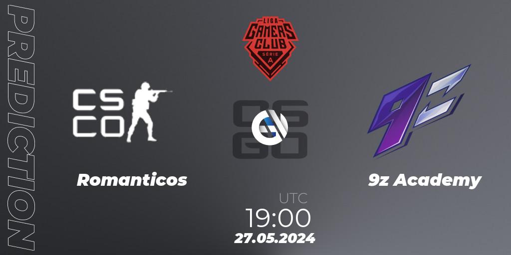 Prognose für das Spiel Romanticos VS 9z Academy. 27.05.2024 at 19:00. Counter-Strike (CS2) - Gamers Club Liga Série A: May 2024
