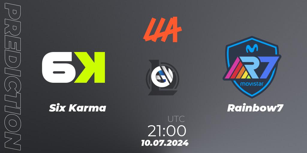 Prognose für das Spiel Six Karma VS Rainbow7. 10.07.2024 at 21:00. LoL - LLA Closing 2024 - Group Stage