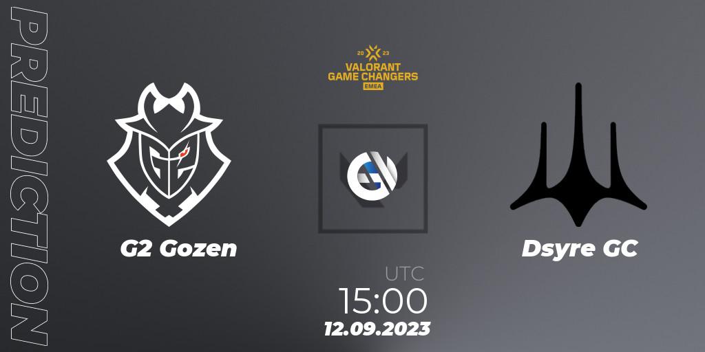 Prognose für das Spiel G2 Gozen VS Dsyre GC. 12.09.2023 at 15:00. VALORANT - VCT 2023: Game Changers EMEA Stage 3 - Group Stage