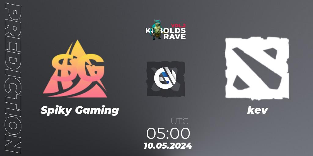 Prognose für das Spiel Spiky Gaming VS kev. 10.05.2024 at 05:00. Dota 2 - Cringe Station Kobolds Rave 2