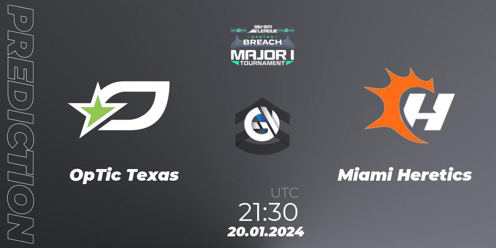 Prognose für das Spiel OpTic Texas VS Miami Heretics. 19.01.2024 at 21:30. Call of Duty - Call of Duty League 2024: Stage 1 Major Qualifiers