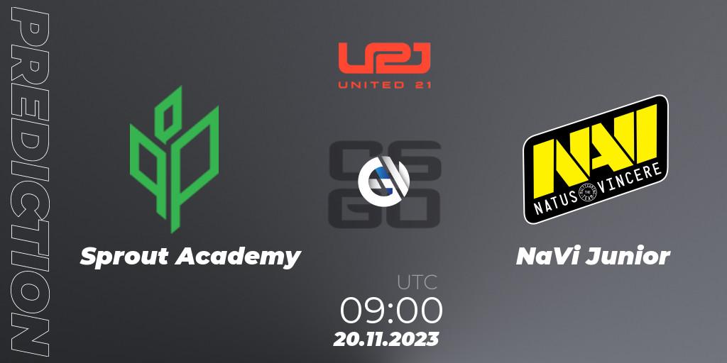 Prognose für das Spiel Sprout Academy VS NaVi Junior. 20.11.2023 at 09:00. Counter-Strike (CS2) - United21 Season 8