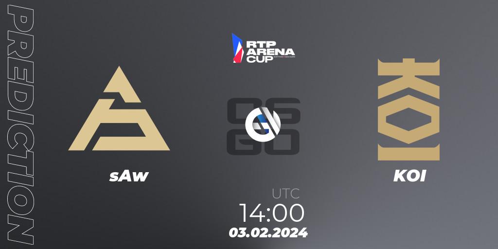 Prognose für das Spiel sAw VS KOI. 03.02.2024 at 14:00. Counter-Strike (CS2) - RTP Arena Cup 2024