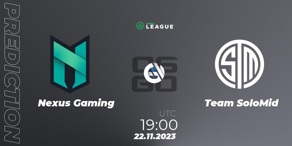 Prognose für das Spiel Nexus Gaming VS Team SoloMid. 23.11.23. CS2 (CS:GO) - ESEA Season 47: Advanced Division - Europe