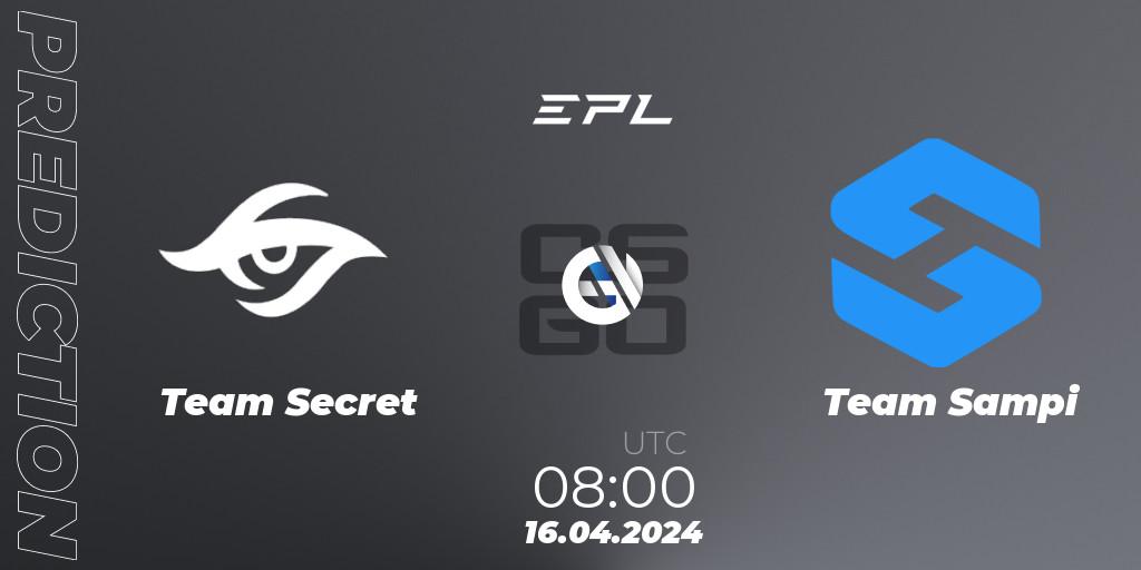 Prognose für das Spiel Team Secret VS Team Sampi. 16.04.2024 at 08:00. Counter-Strike (CS2) - European Pro League Season 15