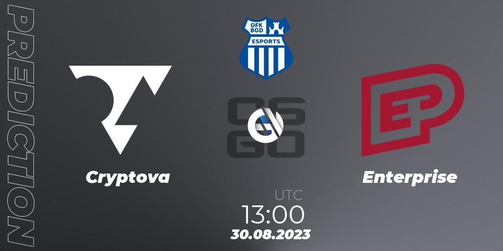 Prognose für das Spiel Cryptova VS Enterprise. 30.08.23. CS2 (CS:GO) - OFK BGD Esports Series #1: Balkan Closed Qualifier