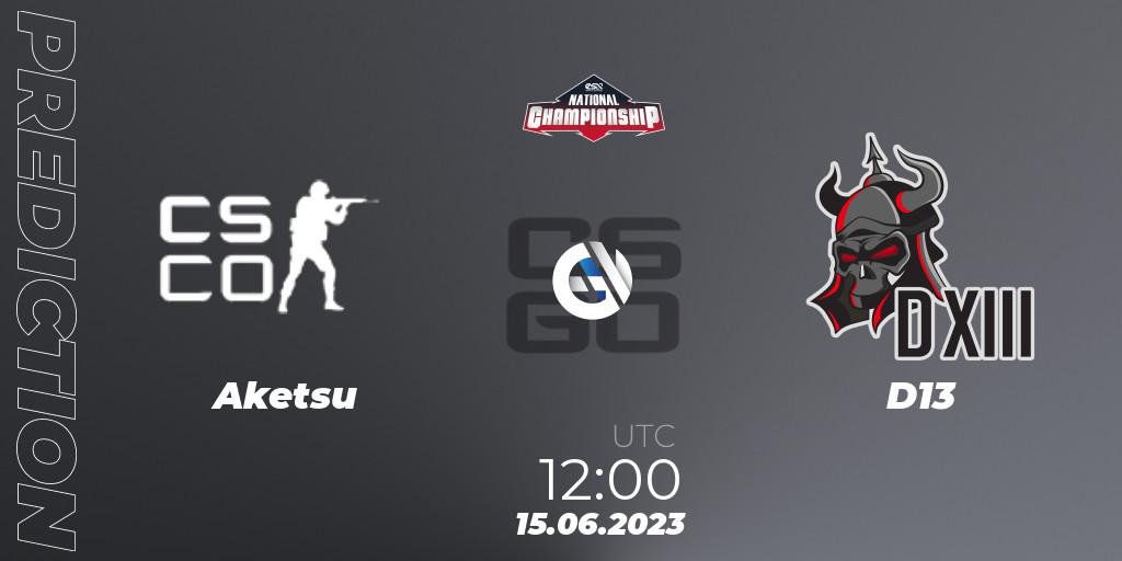 Prognose für das Spiel Aketsu VS D13. 15.06.23. CS2 (CS:GO) - ESN National Championship 2023
