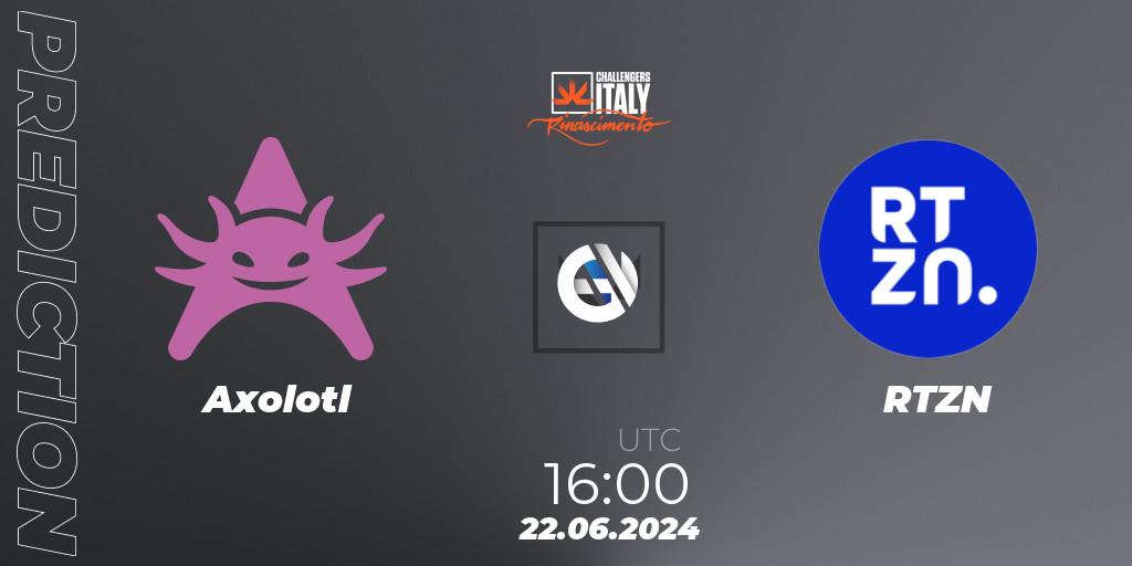 Prognose für das Spiel Axolotl VS RTZN. 22.06.2024 at 16:00. VALORANT - VALORANT Challengers 2024 Italy: Rinascimento Split 2