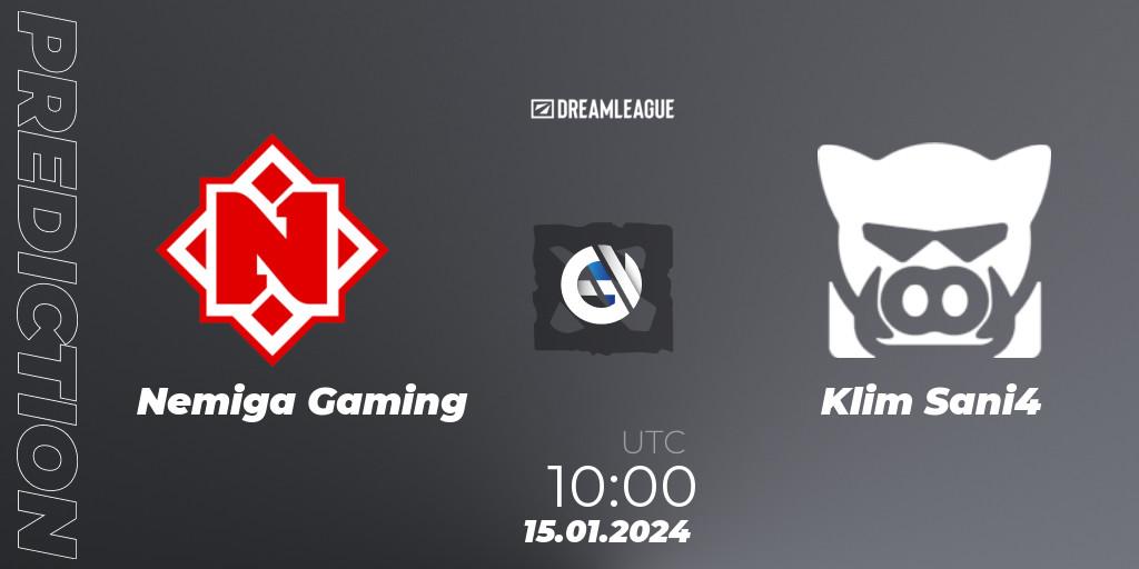 Prognose für das Spiel Nemiga Gaming VS Klim Sani4. 15.01.24. Dota 2 - DreamLeague Season 22: Eastern Europe Closed Qualifier