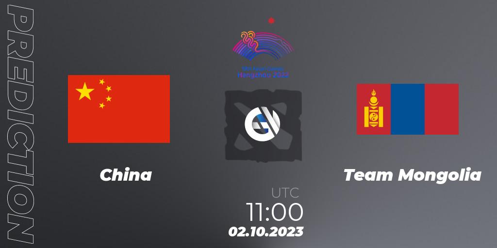 Prognose für das Spiel China VS Team Mongolia. 02.10.23. Dota 2 - 2022 Asian Games