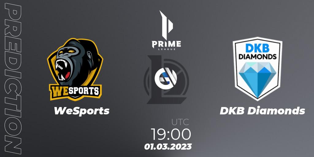 Prognose für das Spiel WeSports VS DKB Diamonds. 01.03.2023 at 19:00. LoL - Prime League 2nd Division Spring 2023 - Group Stage