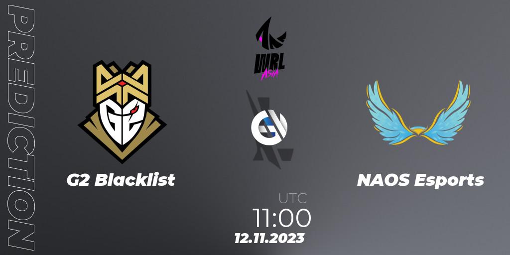 Prognose für das Spiel G2 Blacklist VS NAOS Esports. 12.11.2023 at 11:15. Wild Rift - WRL Asia 2023 - Season 2 - Regular Season