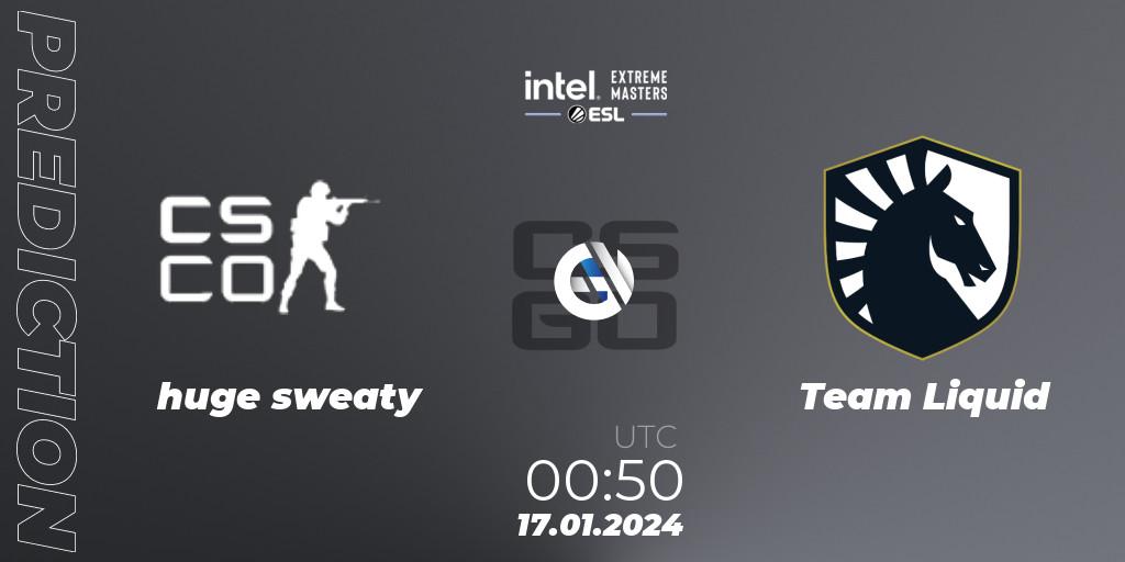 Prognose für das Spiel huge sweaty VS Team Liquid. 17.01.2024 at 01:00. Counter-Strike (CS2) - Intel Extreme Masters China 2024: North American Open Qualifier #1