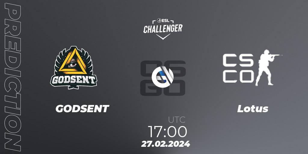 Prognose für das Spiel GODSENT VS Lotus. 27.02.24. CS2 (CS:GO) - ESL Challenger #56: European Open Qualifier