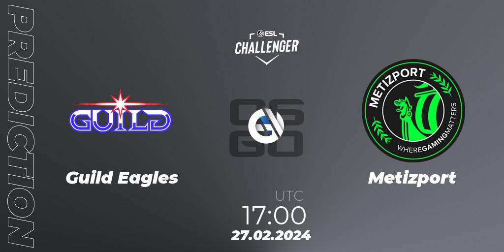 Prognose für das Spiel Guild Eagles VS Metizport. 27.02.2024 at 17:00. Counter-Strike (CS2) - ESL Challenger #56: European Open Qualifier