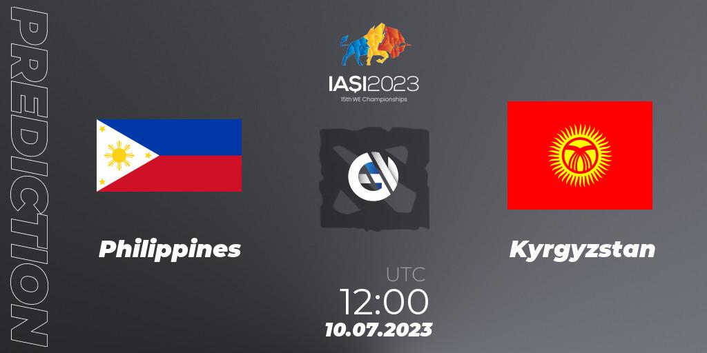 Prognose für das Spiel Philippines VS Kyrgyzstan. 10.07.2023 at 13:00. Dota 2 - Gamers8 IESF Asian Championship 2023