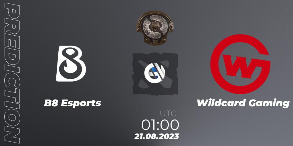 Prognose für das Spiel B8 Esports VS Wildcard Gaming. 21.08.23. Dota 2 - The International 2023 - North America Qualifier
