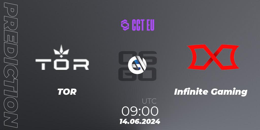 Prognose für das Spiel TOR VS Infinite Gaming. 14.06.2024 at 09:00. Counter-Strike (CS2) - CCT Season 2 European Series #6 Play-In