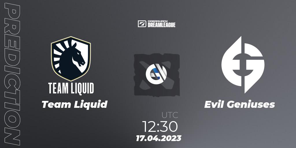 Prognose für das Spiel Team Liquid VS Evil Geniuses. 17.04.23. Dota 2 - DreamLeague Season 19 - Group Stage 2