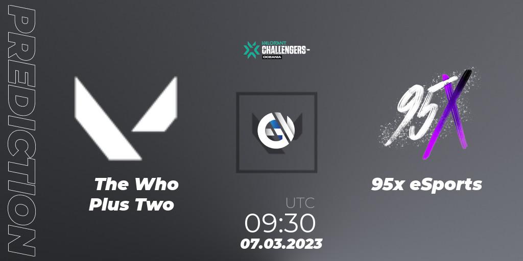 Prognose für das Spiel The Who Plus Two VS 95x eSports. 07.03.2023 at 09:50. VALORANT - VALORANT Challengers 2023: Oceania Split 1