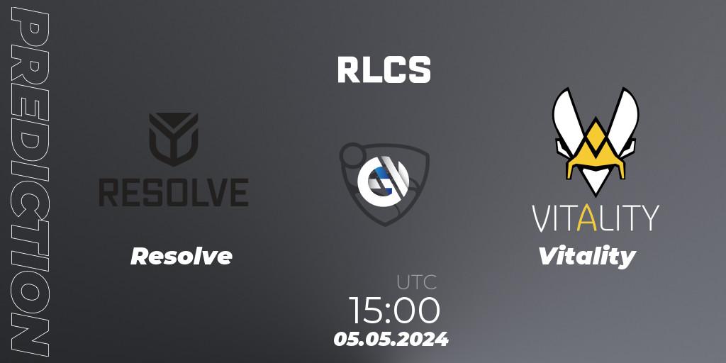 Prognose für das Spiel Resolve VS Vitality. 05.05.2024 at 15:00. Rocket League - RLCS 2024 - Major 2: EU Open Qualifier 4