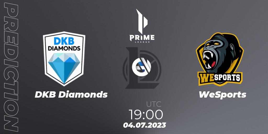 Prognose für das Spiel DKB Diamonds VS WeSports. 04.07.2023 at 19:00. LoL - Prime League 2nd Division Summer 2023