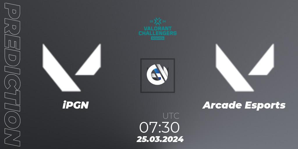 Prognose für das Spiel iPGN VS Arcade Esports. 25.03.2024 at 07:30. VALORANT - VALORANT Challengers 2024 Oceania: Split 1