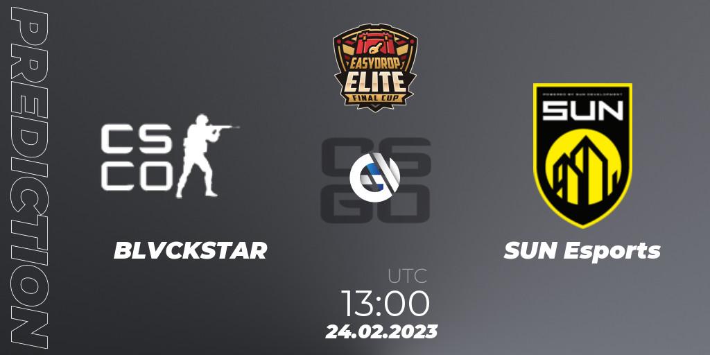 Prognose für das Spiel BLVCKSTAR VS SUN Esports. 24.02.2023 at 13:00. Counter-Strike (CS2) - FASTCUP Elite Cup #1