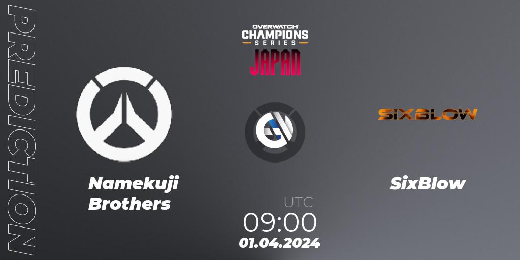 Prognose für das Spiel Namekuji Brothers VS SixBlow. 01.04.2024 at 09:00. Overwatch - Overwatch Champions Series 2024 - Stage 1 Japan