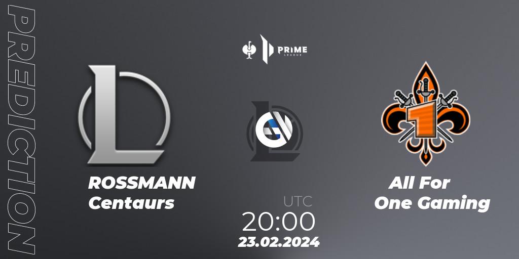 Prognose für das Spiel ROSSMANN Centaurs VS All For One Gaming. 23.02.2024 at 20:00. LoL - Prime League 2nd Division