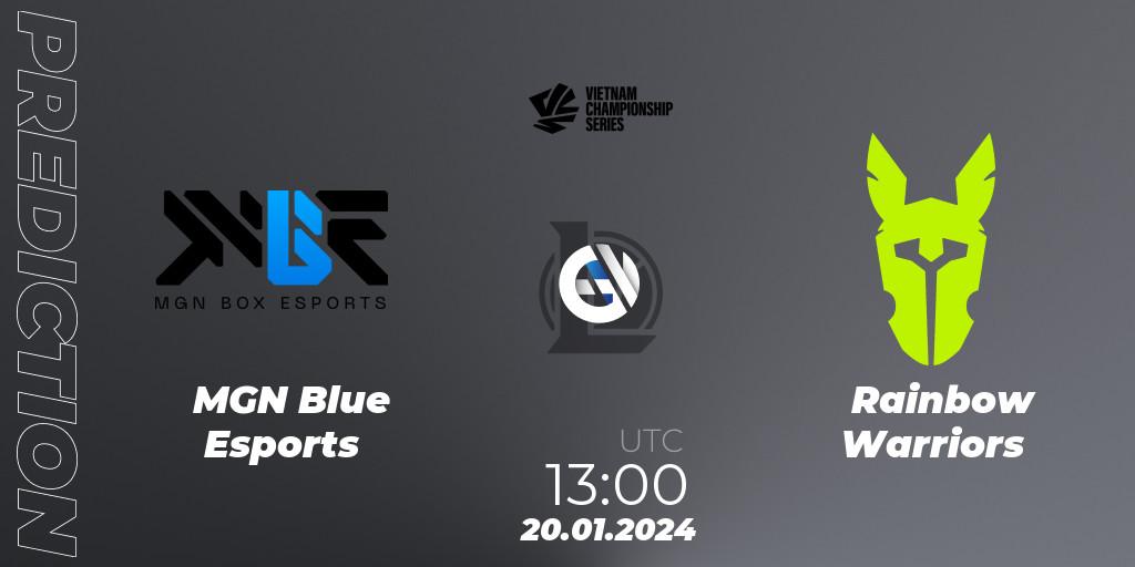 Prognose für das Spiel MGN Blue Esports VS Rainbow Warriors. 20.01.2024 at 13:00. LoL - VCS Dawn 2024 - Group Stage