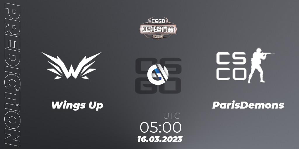 Prognose für das Spiel Wings Up VS ParisDemons. 16.03.2023 at 05:00. Counter-Strike (CS2) - Baidu Cup Invitational #2