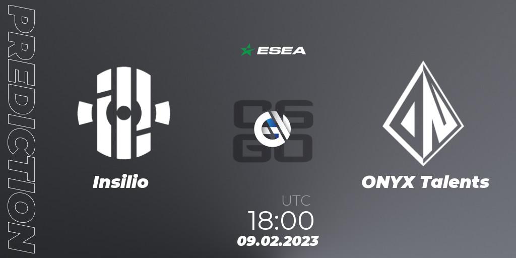 Prognose für das Spiel Insilio VS ONYX Talents. 09.02.23. CS2 (CS:GO) - ESEA Season 44: Advanced Division - Europe